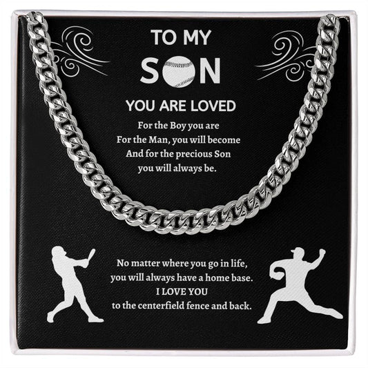 Baseball Gift For Son, Cuban Link Chain Gift for Baseball Son, To Son from Dad or Mom Baseball Gift With Love Message, Baseball Gift for Him