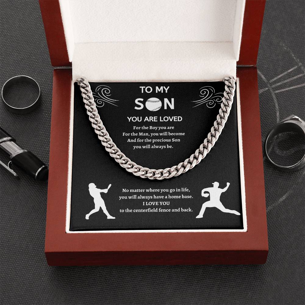 Baseball Gift For Son, Cuban Link Chain Gift for Baseball Son, To Son from Dad or Mom Baseball Gift With Love Message, Baseball Gift for Him