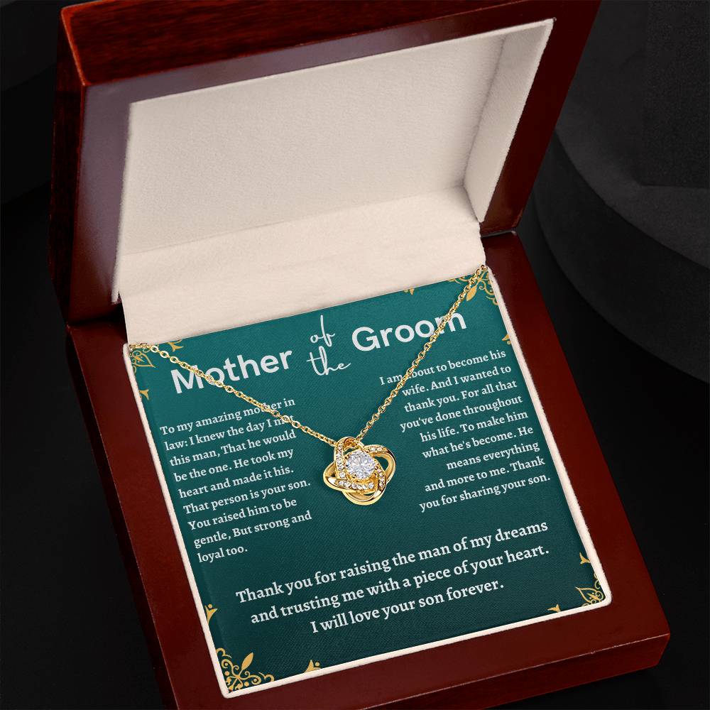mother-of-groom gift from bride,thank you for raising the man of my dreams, mother in law necklace gift, poem card, love knot necklace