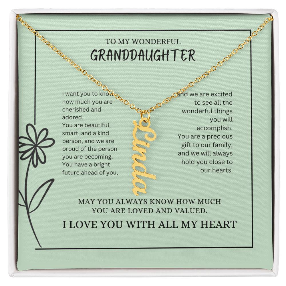 Vertical Cherished Granddaughter Name Necklace