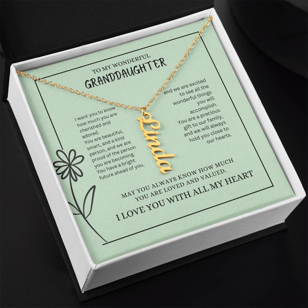 Vertical Cherished Granddaughter Name Necklace