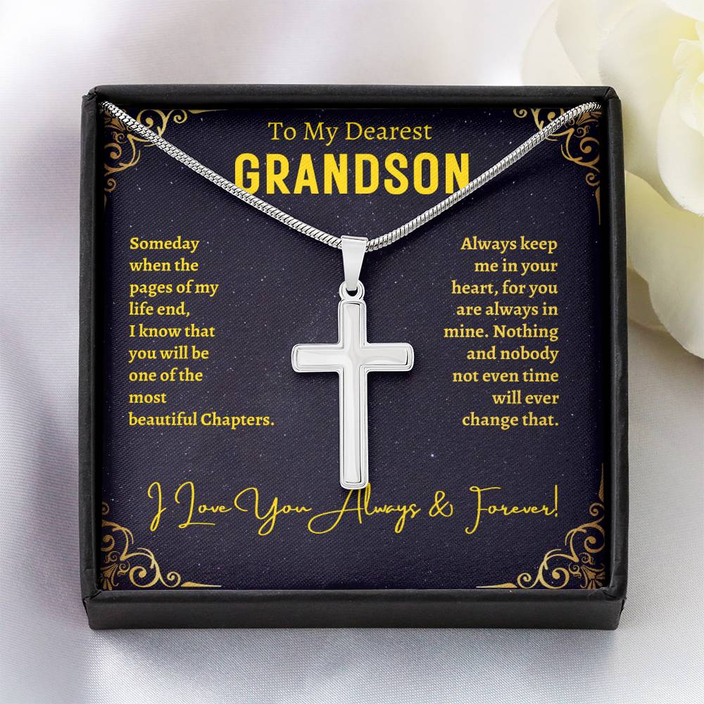 Grandson Necklace - To My Grandson Cross Pendant Jewelry from Grandmother Grandfather Grandparents for Christmas Birthday Graduation etc.