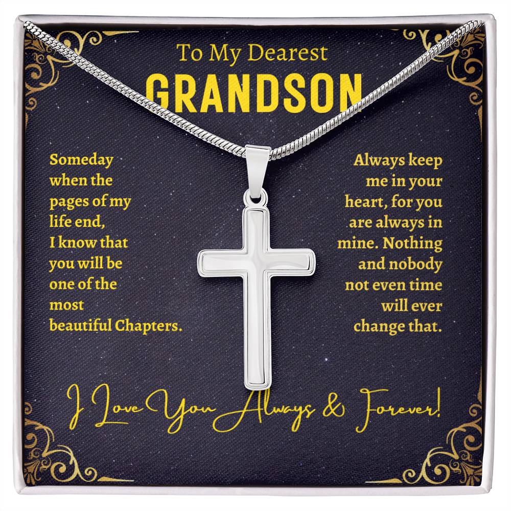 Grandson Necklace - To My Grandson Cross Pendant Jewelry from Grandmother Grandfather Grandparents for Christmas Birthday Graduation etc.