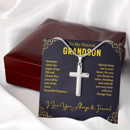 Grandson Necklace - To My Grandson Cross Pendant Jewelry from Grandmother Grandfather Grandparents for Christmas Birthday Graduation etc.