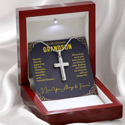 Grandson Necklace - To My Grandson Cross Pendant Jewelry from Grandmother Grandfather Grandparents for Christmas Birthday Graduation etc.