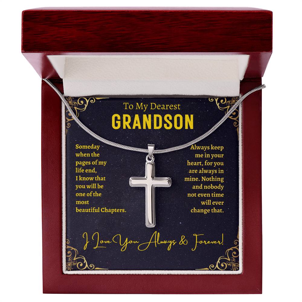 Grandson Necklace - To My Grandson Cross Pendant Jewelry from Grandmother Grandfather Grandparents for Christmas Birthday Graduation etc.